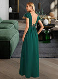 Samara A-Line V-neck Floor-Length Bridesmaid Dress With Split Front UKP0012874