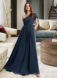 Makaila A-Line One-Shoulder Floor-Length Bridesmaid Dress With Ruffle UKP0012875