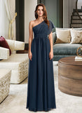 Makaila A-Line One-Shoulder Floor-Length Bridesmaid Dress With Ruffle UKP0012875