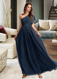 Makaila A-Line One-Shoulder Floor-Length Bridesmaid Dress With Ruffle UKP0012875