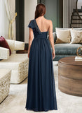 Makaila A-Line One-Shoulder Floor-Length Bridesmaid Dress With Ruffle UKP0012875