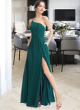 Melina A-Line One-Shoulder Floor-Length Bridesmaid Dress With Split Front Pockets UKP0012876