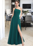 Melina A-Line One-Shoulder Floor-Length Bridesmaid Dress With Split Front Pockets UKP0012876