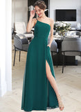 Melina A-Line One-Shoulder Floor-Length Bridesmaid Dress With Split Front Pockets UKP0012876