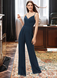 Kendal Jumpsuit/Pantsuit V-Neck Floor-Length Chiffon Bridesmaid Dress With Ruffle UKP0012877