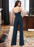 Kendal Jumpsuit/Pantsuit V-Neck Floor-Length Chiffon Bridesmaid Dress With Ruffle UKP0012877