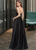 Journey A-Line Square Neckline Floor-Length Satin Bridesmaid Dress With Split Front Pockets UKP0012879