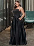 Journey A-Line Square Neckline Floor-Length Satin Bridesmaid Dress With Split Front Pockets UKP0012879