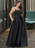 Journey A-Line Square Neckline Floor-Length Satin Bridesmaid Dress With Split Front Pockets UKP0012879