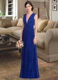 Nola A-Line V-neck Floor-Length Chiffon Bridesmaid Dress With Bow(s) Pleated UKP0012882