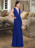 Nola A-Line V-neck Floor-Length Chiffon Bridesmaid Dress With Bow(s) Pleated UKP0012882