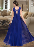 Nola A-Line V-neck Floor-Length Chiffon Bridesmaid Dress With Bow(s) Pleated UKP0012882