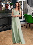 Teresa A-Line V-neck Floor-Length Bridesmaid Dress With Split Front UKP0012883