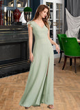 Teresa A-Line V-neck Floor-Length Bridesmaid Dress With Split Front UKP0012883