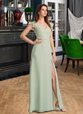 Teresa A-Line V-neck Floor-Length Bridesmaid Dress With Split Front UKP0012883