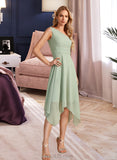 Janet A-Line One-Shoulder Asymmetrical Bridesmaid Dress With Ruffle UKP0012884