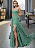 Sally A-LineSquareNecklineFloor-LengthChiffonBridesmaidDressWithSplitFrontPockets#251385 UKP0012885