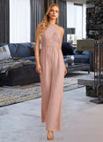 Kaya Jumpsuit/Pantsuit High Neck Floor-Length Bridesmaid Dress With Pleated UKP0012888