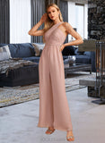 Kaya Jumpsuit/Pantsuit High Neck Floor-Length Bridesmaid Dress With Pleated UKP0012888