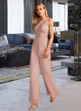 Kaya Jumpsuit/Pantsuit High Neck Floor-Length Bridesmaid Dress With Pleated UKP0012888