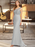 Janet Trumpet/Mermaid One-Shoulder Sweep Train Chiffon Bridesmaid Dress UKP0012889