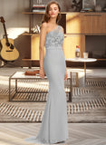 Janet Trumpet/Mermaid One-Shoulder Sweep Train Chiffon Bridesmaid Dress UKP0012889