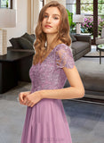 Pam A-Line V-neck Floor-Length Chiffon Bridesmaid Dress With Split Front UKP0012890