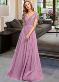 Pam A-Line V-neck Floor-Length Chiffon Bridesmaid Dress With Split Front UKP0012890