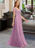 Pam A-Line V-neck Floor-Length Chiffon Bridesmaid Dress With Split Front UKP0012890