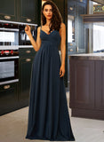 Nola A-Line V-neck Floor-Length Chiffon Bridesmaid Dress With Ruffle UKP0012891