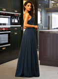 Nola A-Line V-neck Floor-Length Chiffon Bridesmaid Dress With Ruffle UKP0012891