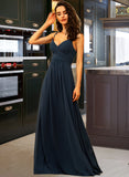 Nola A-Line V-neck Floor-Length Chiffon Bridesmaid Dress With Ruffle UKP0012891