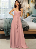 Gracie A-LineV-neckFloor-LengthChiffonBridesmaidDressWithRuffleSplitFront#251384 UKP0012892