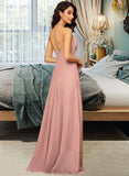 Gracie A-LineV-neckFloor-LengthChiffonBridesmaidDressWithRuffleSplitFront#251384 UKP0012892