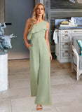 Rose Jumpsuit/Pantsuit One-Shoulder Floor-Length Bridesmaid Dress With Ruffle UKP0012897