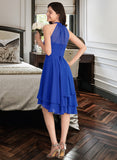 Kaelyn A-Line Scoop Neck Asymmetrical Chiffon Bridesmaid Dress With Ruffle UKP0012898