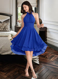 Kaelyn A-Line Scoop Neck Asymmetrical Chiffon Bridesmaid Dress With Ruffle UKP0012898