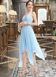 Mercedes A-Line V-neck Asymmetrical Bridesmaid Dress With Ruffle UKP0012900