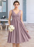 Nita Empire V-Neck Knee-Length Chiffon Bridesmaid Dress With Cascading Ruffles UKP0012901