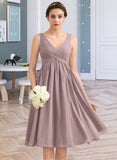 Nita Empire V-Neck Knee-Length Chiffon Bridesmaid Dress With Cascading Ruffles UKP0012901