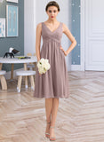 Nita Empire V-Neck Knee-Length Chiffon Bridesmaid Dress With Cascading Ruffles UKP0012901