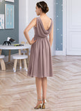 Nita Empire V-Neck Knee-Length Chiffon Bridesmaid Dress With Cascading Ruffles UKP0012901