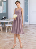 Nita Empire V-Neck Knee-Length Chiffon Bridesmaid Dress With Cascading Ruffles UKP0012901