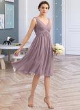 Nita Empire V-Neck Knee-Length Chiffon Bridesmaid Dress With Cascading Ruffles UKP0012901