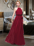 June A-Line Scoop Neck Floor-Length Chiffon Bridesmaid Dress With Bow(s) UKP0012902