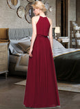 June A-Line Scoop Neck Floor-Length Chiffon Bridesmaid Dress With Bow(s) UKP0012902