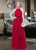 June A-Line Scoop Neck Floor-Length Chiffon Bridesmaid Dress With Bow(s) UKP0012902