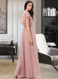 Genesis A-Line V-neck Floor-Length Chiffon Bridesmaid Dress With Split Front UKP0012903