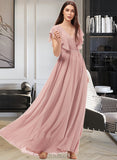 Genesis A-Line V-neck Floor-Length Chiffon Bridesmaid Dress With Split Front UKP0012903