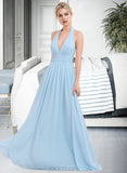 Aleah A-line Halter Floor-Length Chiffon Bridesmaid Dress With Ruffle UKP0012905